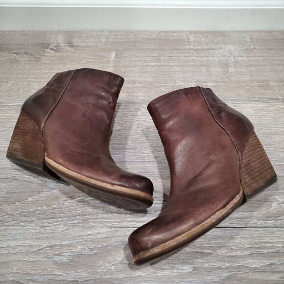 Kork Ease Women's Natalya Wedge Ankle Boots Leather Side Zip Round Toe Brown 8M - Picture 6 of 14